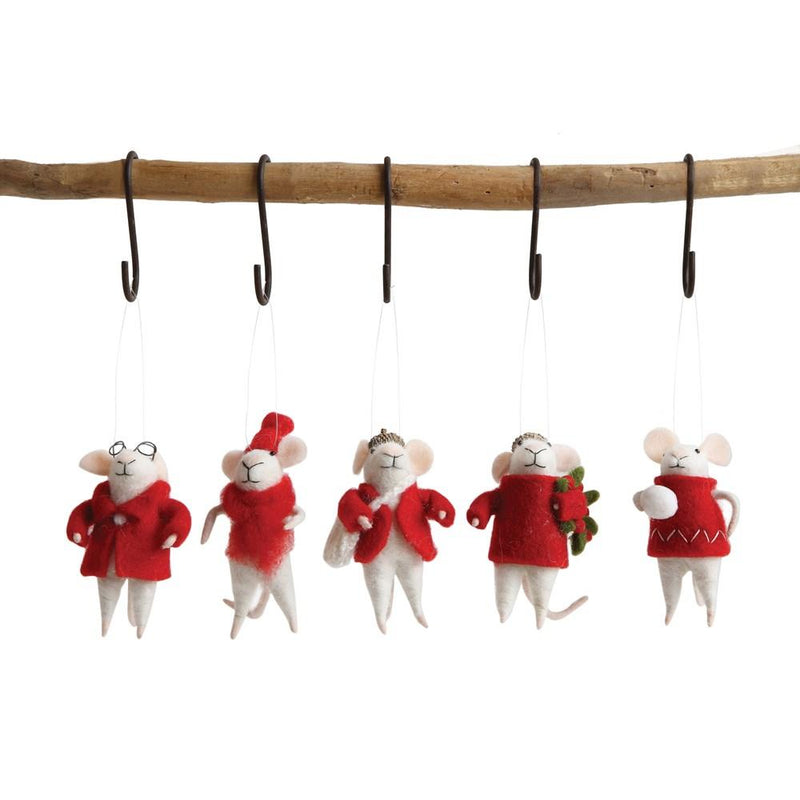 Wool Mouse Ornament, Set of 5