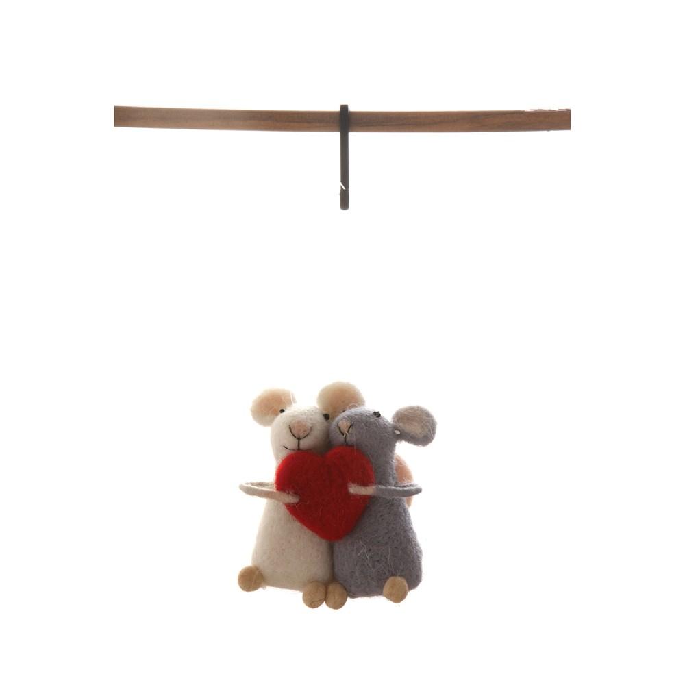 Wool Felt Mice with Heart Ornament