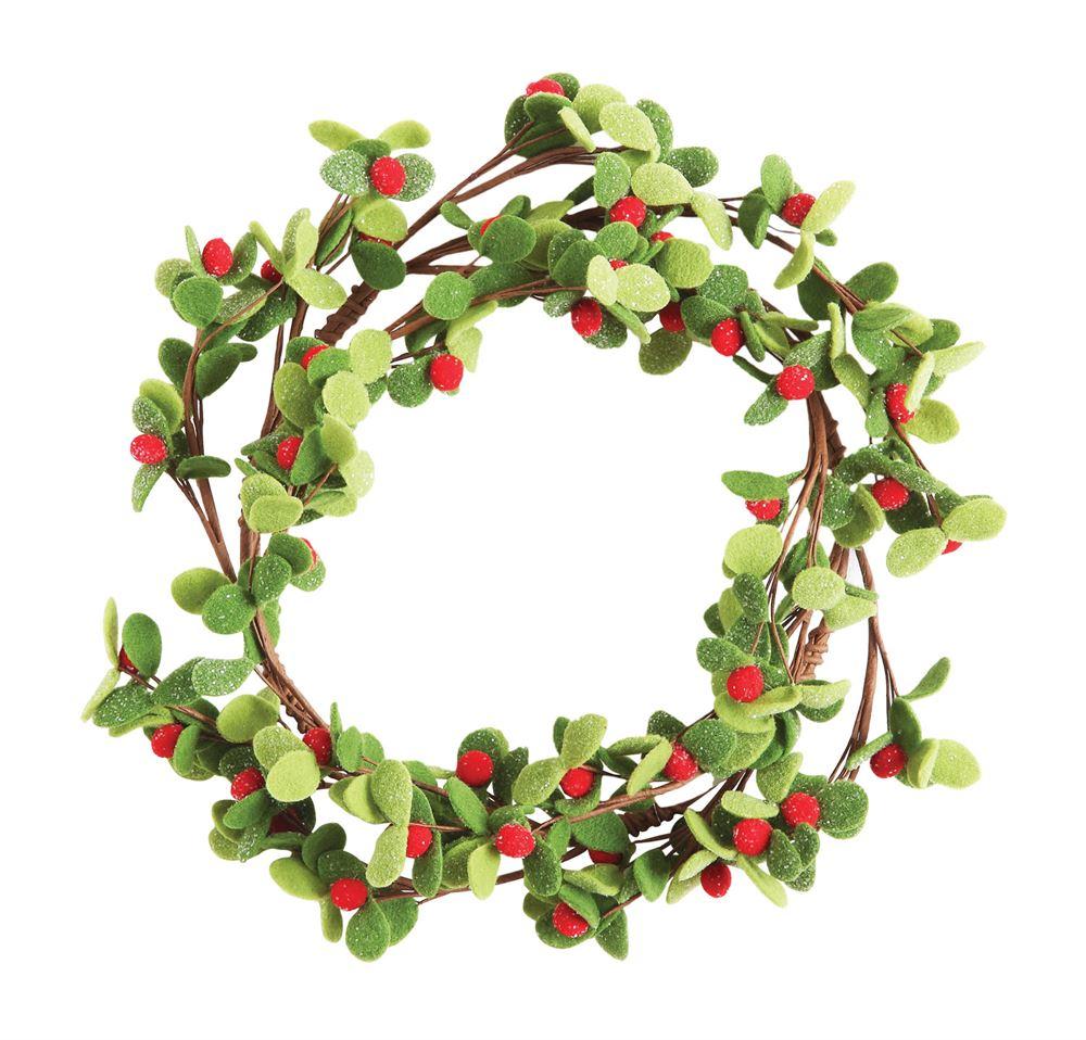 10" Round Felt Leaf Wreath with Red Bells