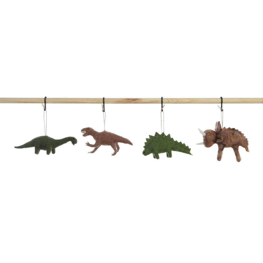 Wool Felt Dinosaur Ornament, Set of 4