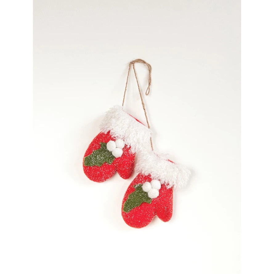 felt mittens ornament with holly 1