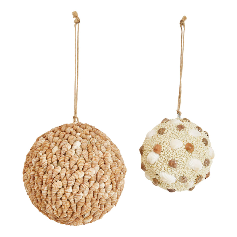 Round Glass Bead & Shell Ball Ornament, Set of 2