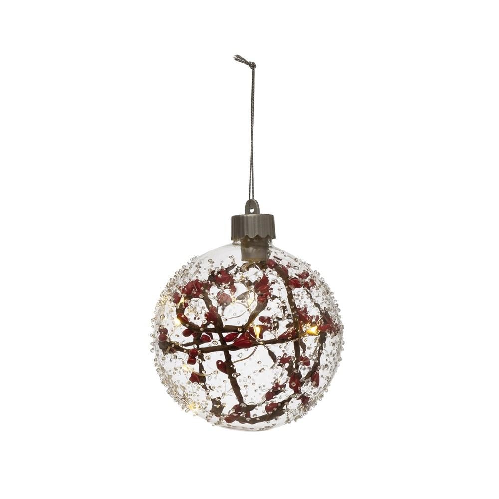 glass led ball ornament with faux berry branch 1