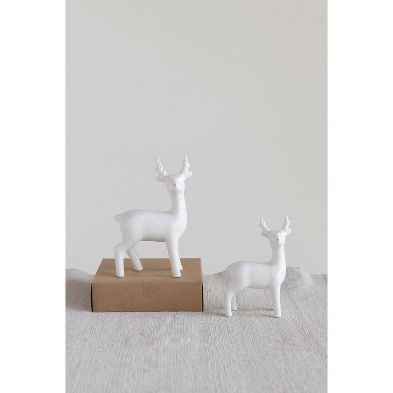 Ceramic Standing Deer, White with Gold Nose