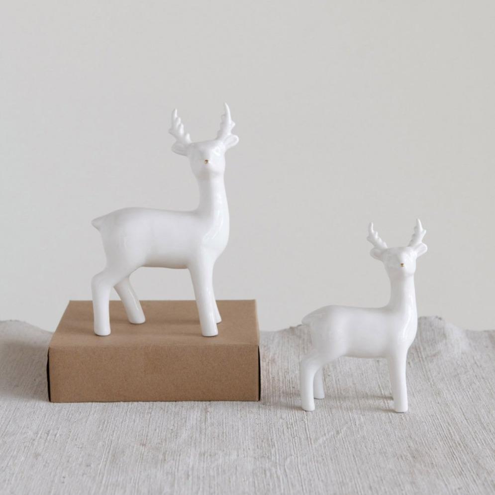 Ceramic Standing Deer, White with Gold Nose