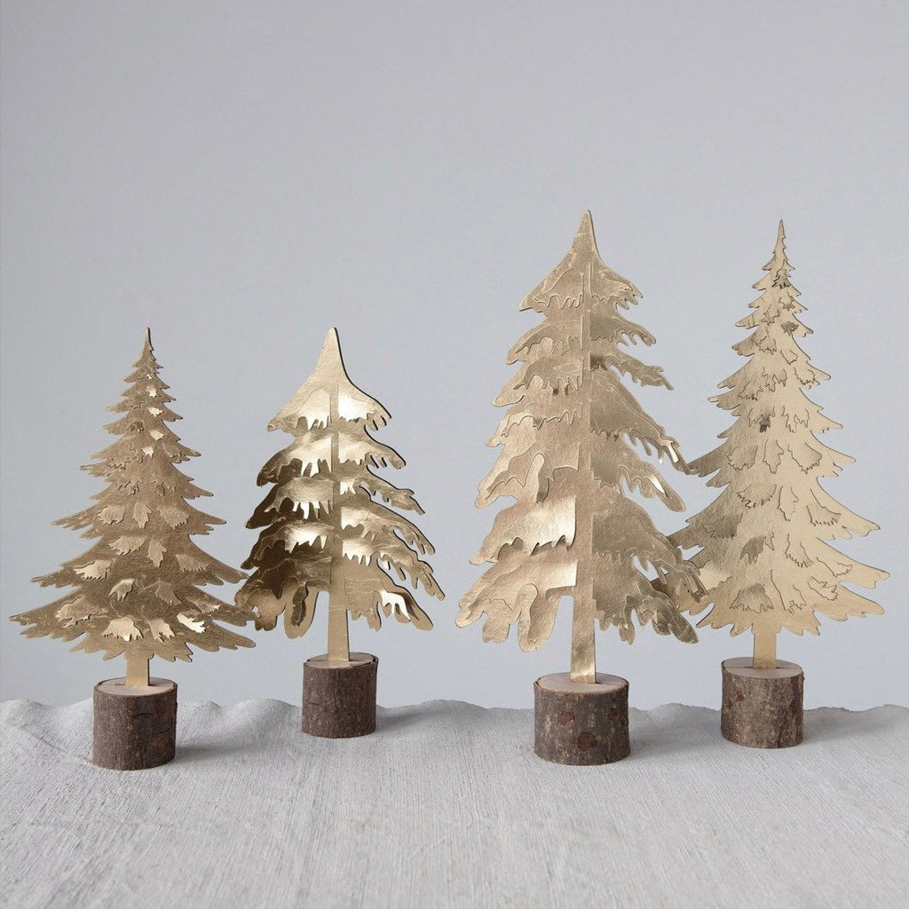 Wood Trees with Gold Finish on Wood Base, in Various Sizes