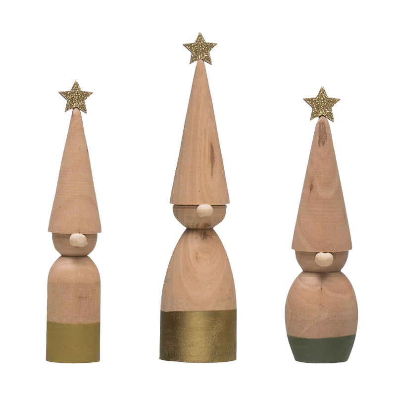 Wood Figure with Gold Star, Set of 3