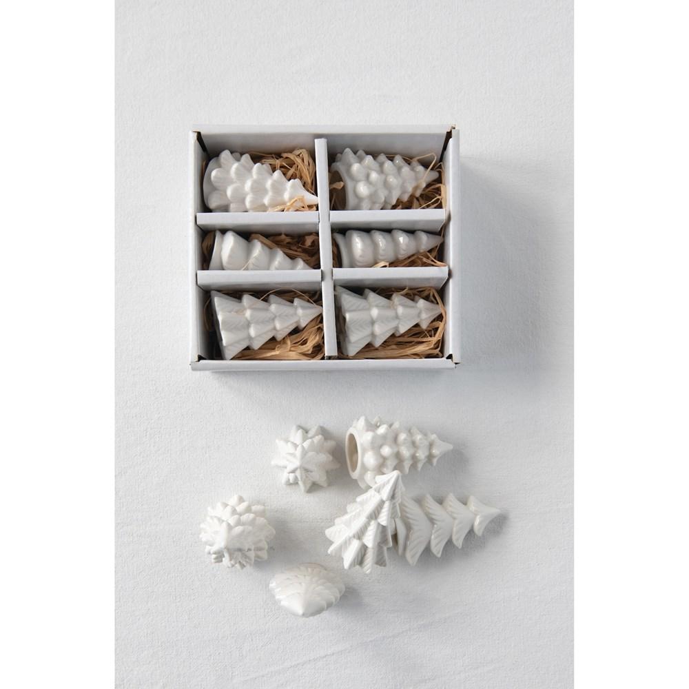 Stoneware Trees, White, Boxed Set of 6