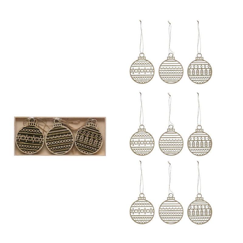 Laser Cut Wood Ornaments, Set of 9