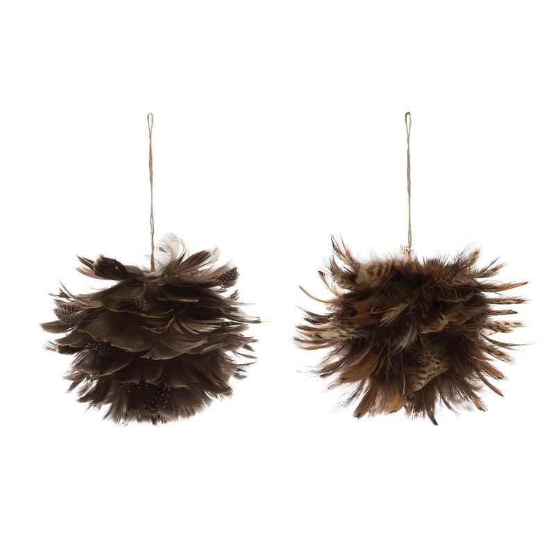 Feather Ball Ornament, Set of 2