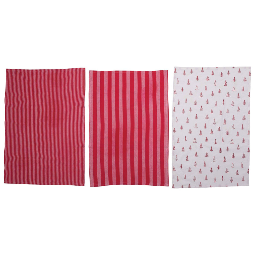 Woven Cotton Tea Towels, Red, Set of 3