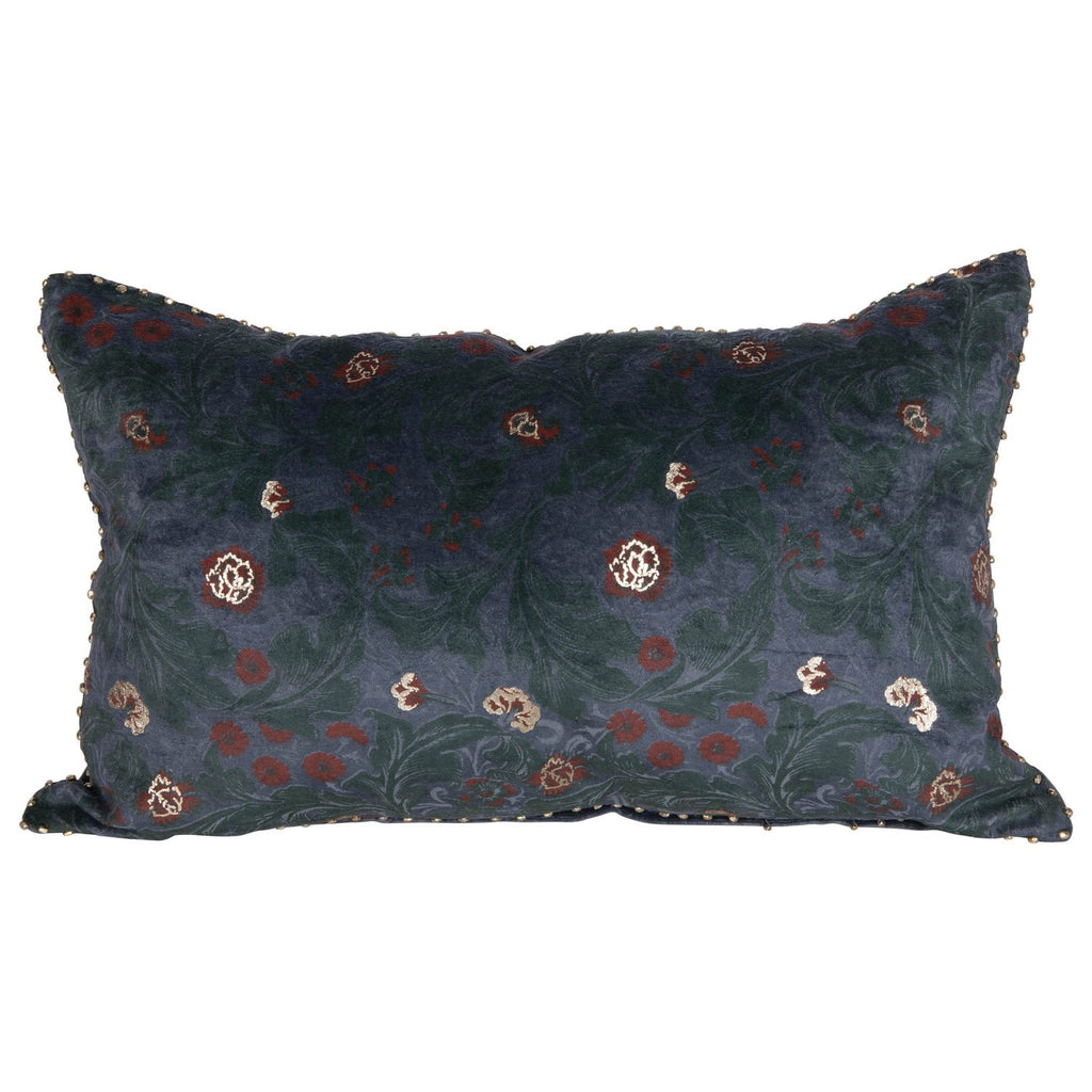 Floral Lumbar Pillow, Blue, Rose & Gold Color