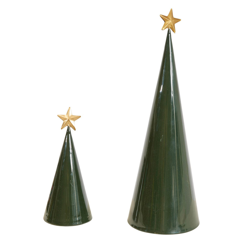 Metal Cone Trees, Green w/ Gold Star, Set of 2