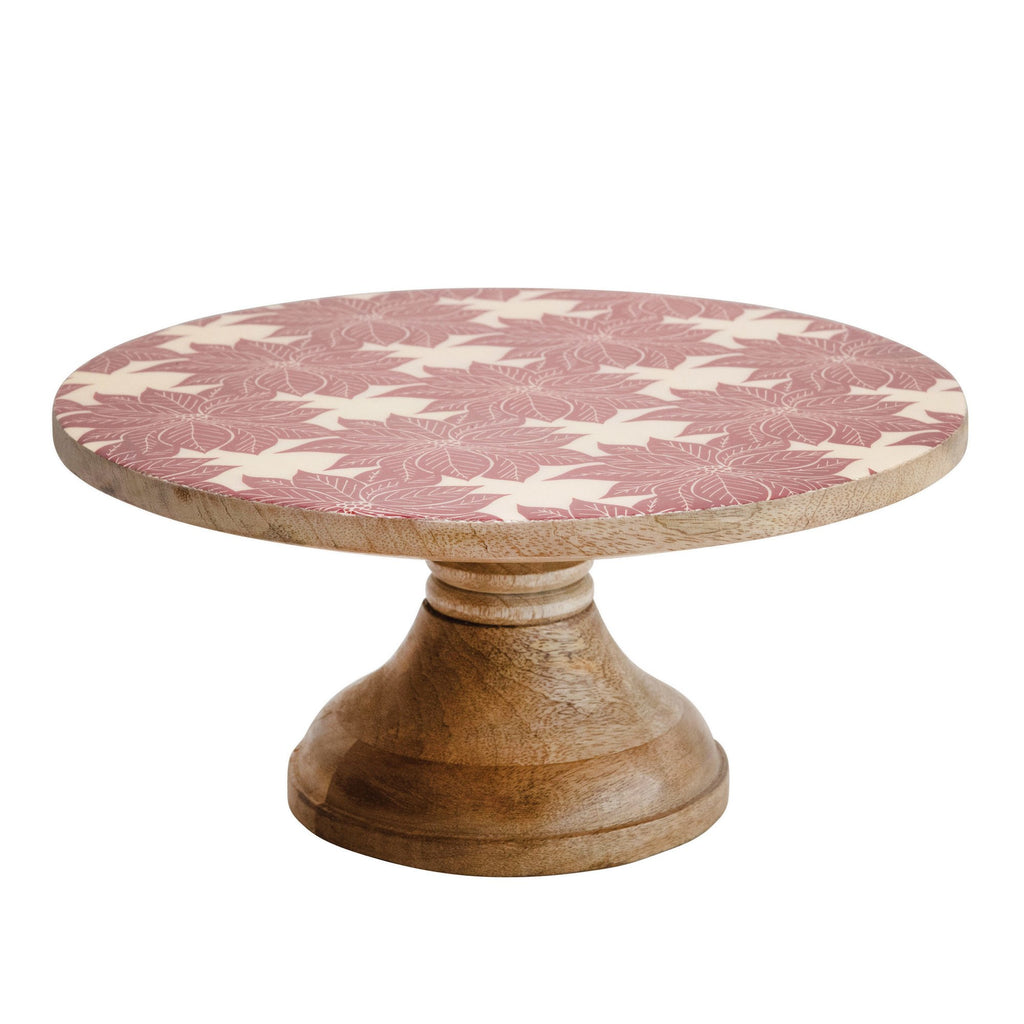 Enameled Wood Cake Stand with Poinsettia Pattern