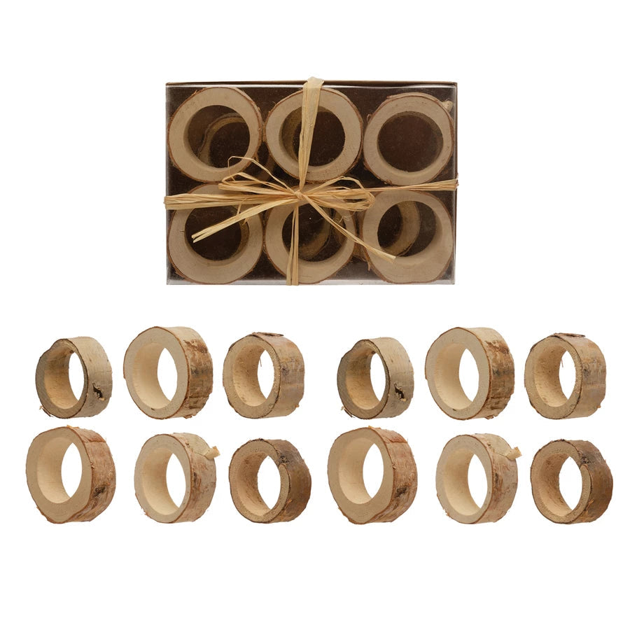 Birch Wood Napkin Rings, Boxed Set of 12