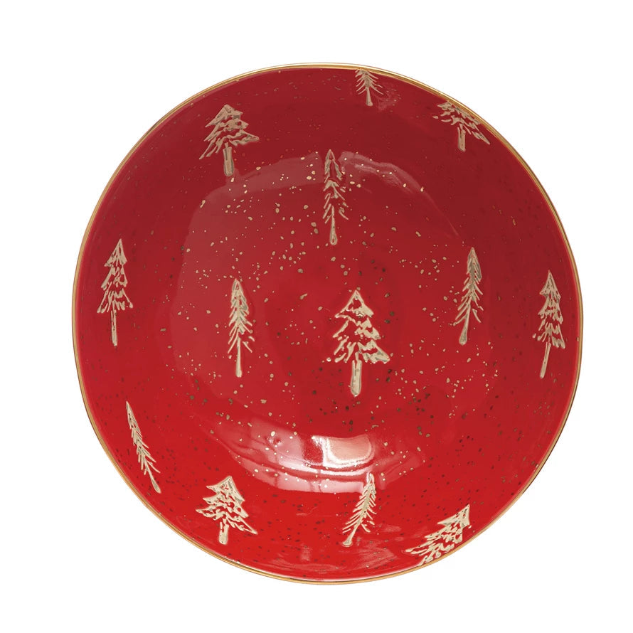 Red Stoneware Bowl with Tree Pattern, in Various Sizes