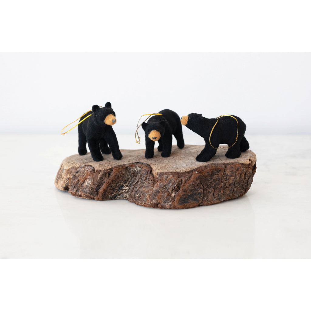 Faux Fur Black Bear Ornament, Set of 3