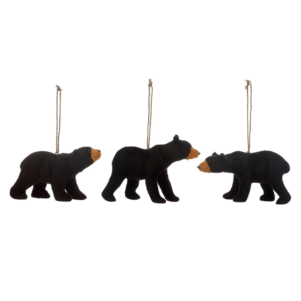 Faux Fur Black Bear Ornament, Set of 3