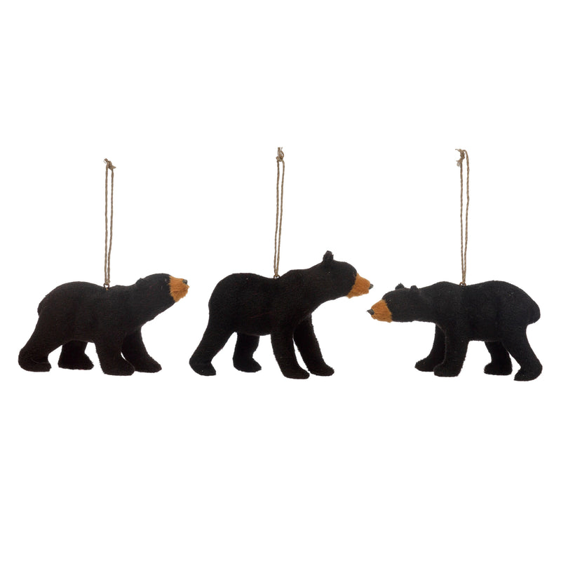 Faux Fur Black Bear Ornament, Set of 3