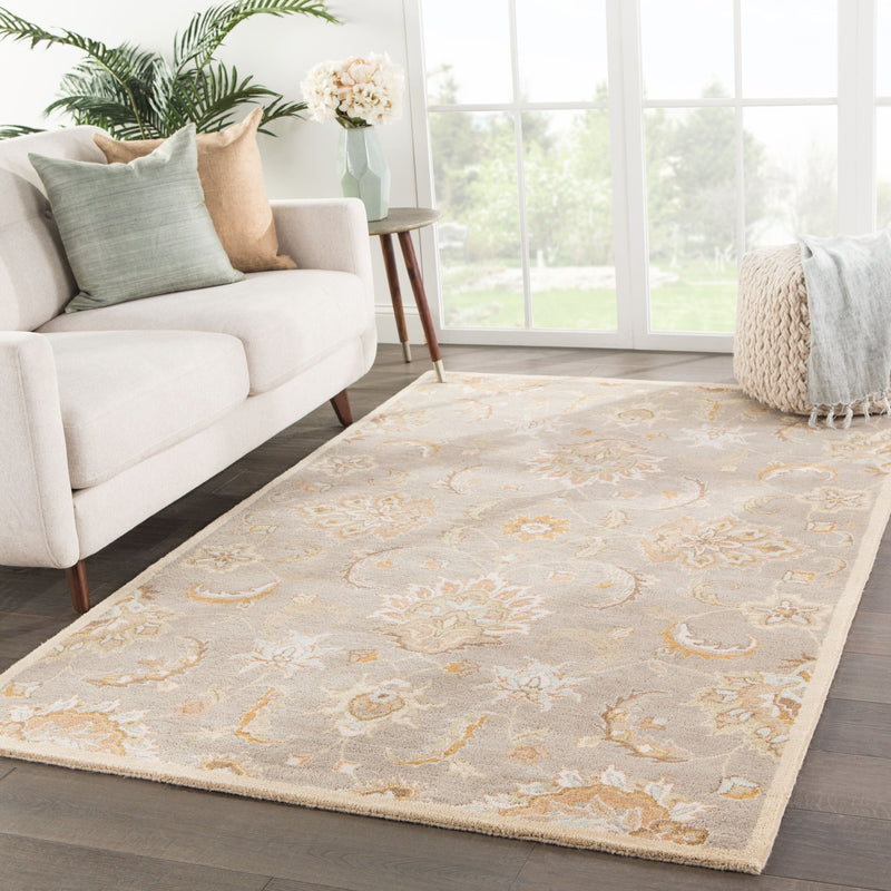 Abers Handmade Floral Gray & Beige Area Rug